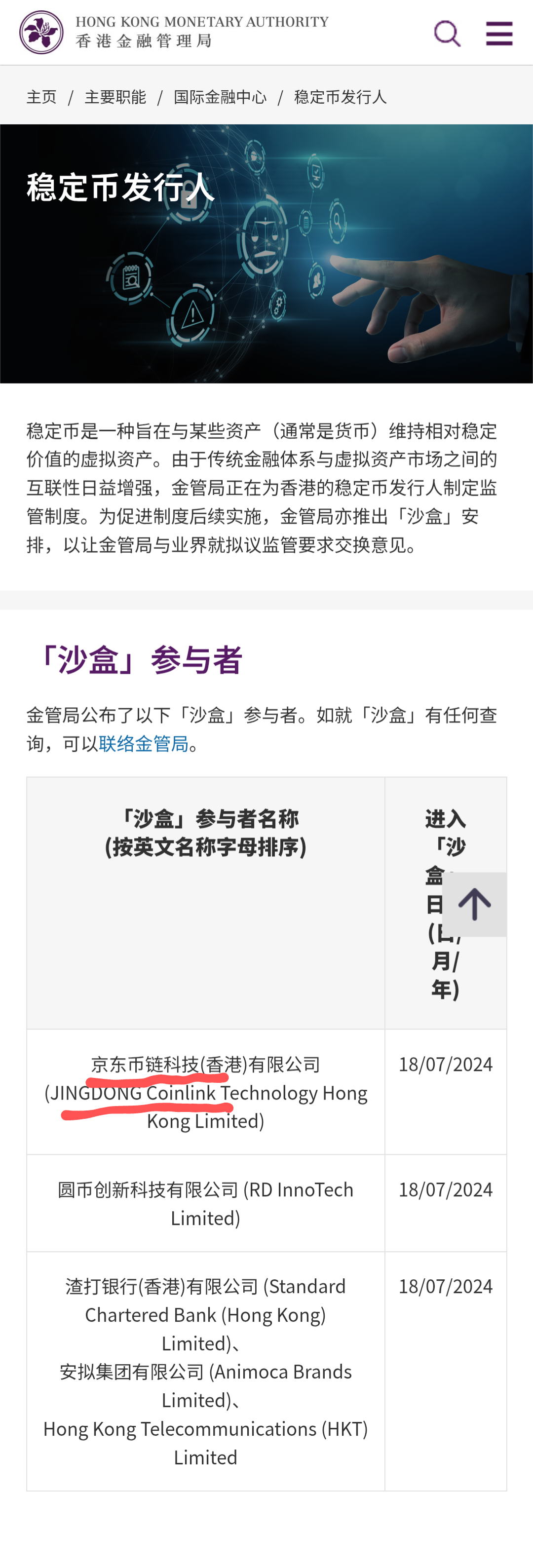 图4:香港金管局沙盒名单